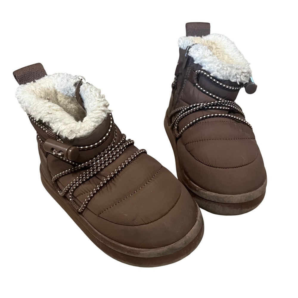 Zara Kids Brown Quilted Puffer Boots Faux Shearling Lined Size 24 Toddler 7.5-8